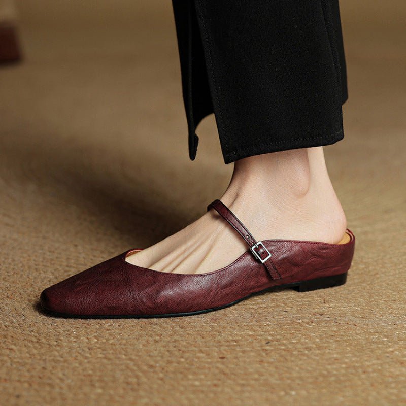 Layla | Pointed Toe Mules Genuine Leather Mary Jane Strap