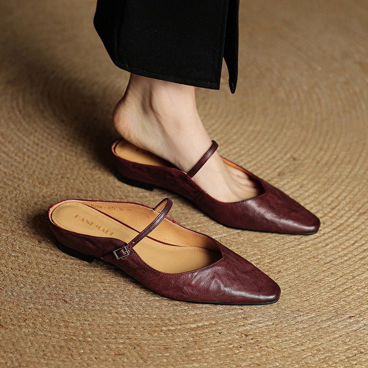 Layla | Pointed Toe Mules Genuine Leather Mary Jane Strap
