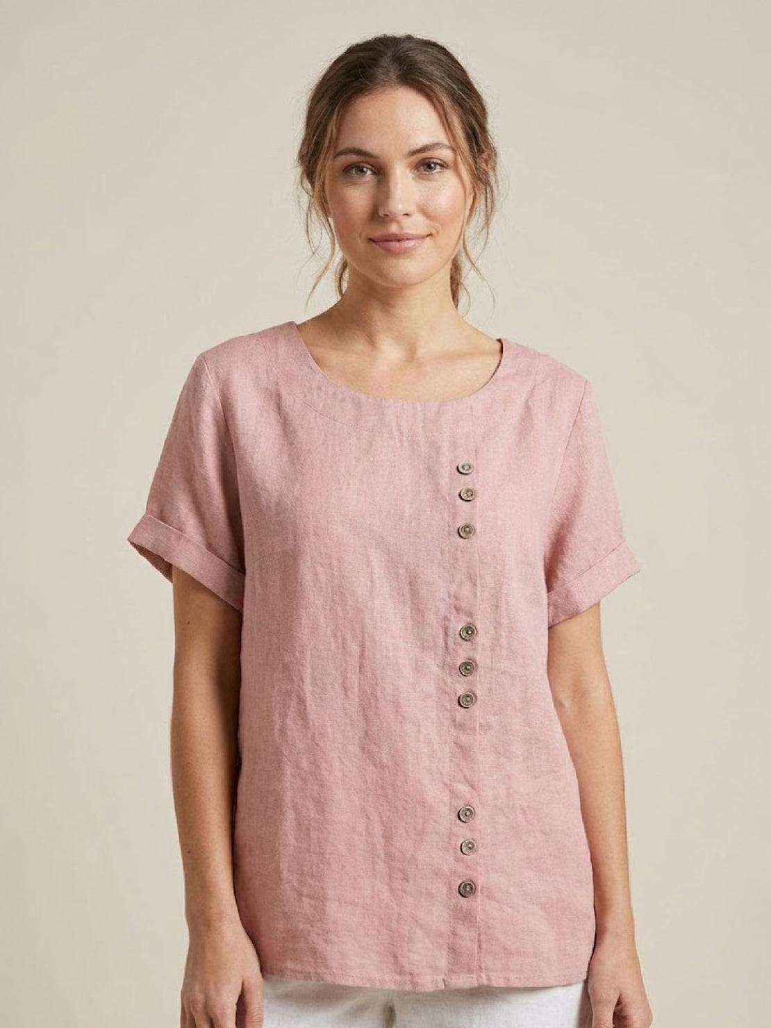 Taylor | Women’s Linen Round Neck Button Blouse