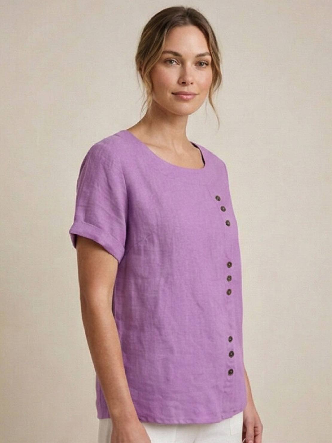 Taylor | Women’s Linen Round Neck Button Blouse