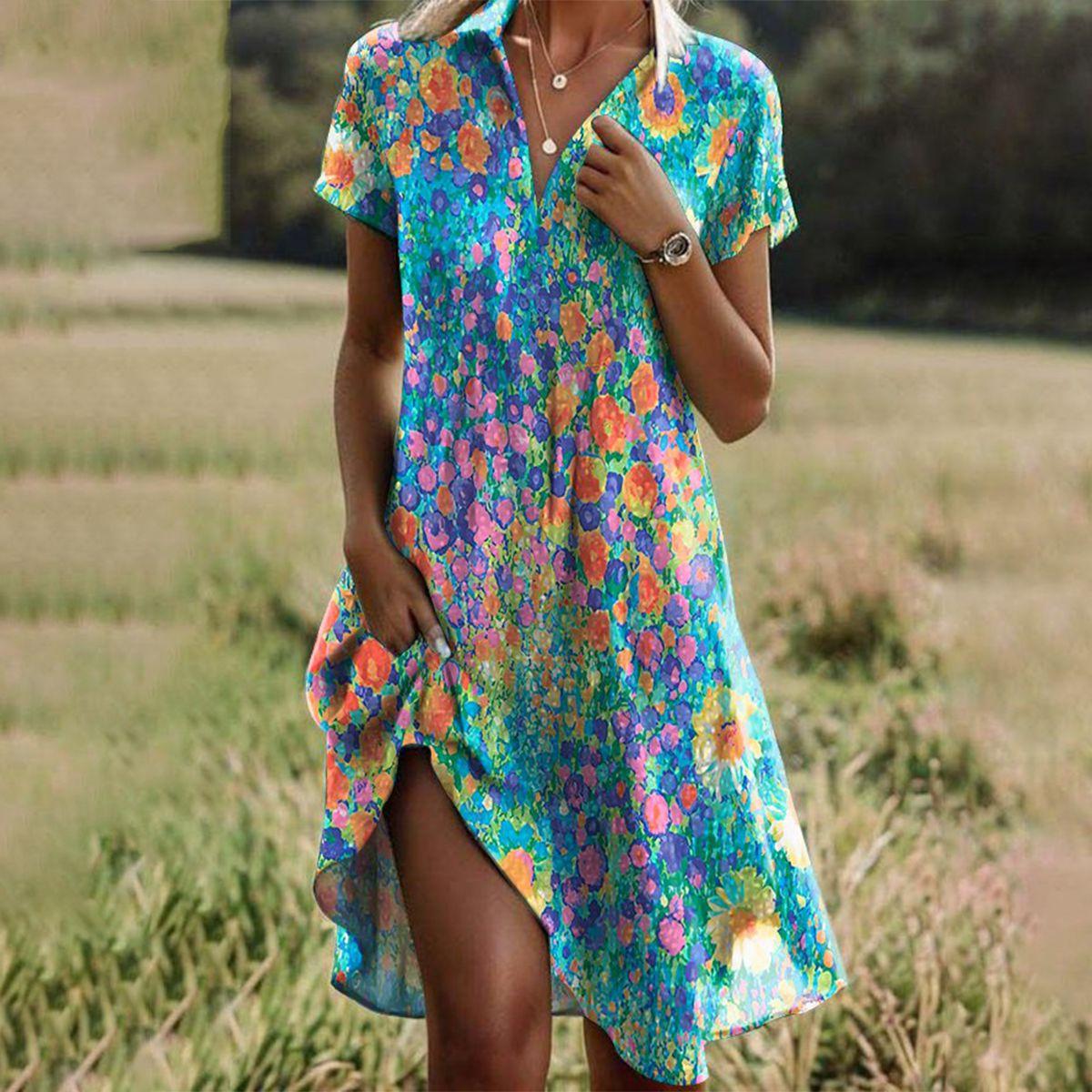 Chloe | Women's Boho Printed Short Sleeve Midi Dress
