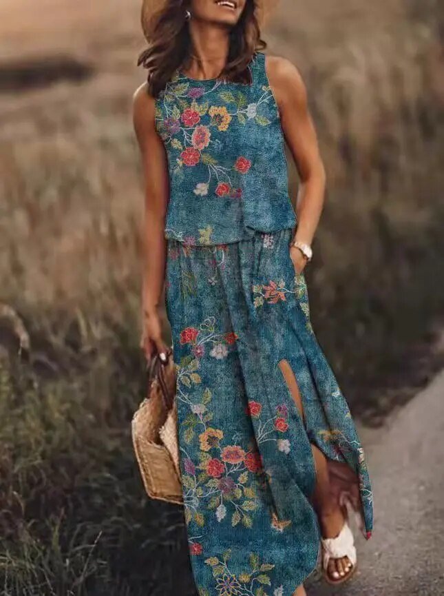 Layla | Sleeveless Maxi Dress Elastic Waist Bohemian Summer
