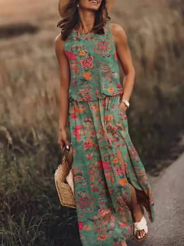 Layla | Sleeveless Maxi Dress Elastic Waist Bohemian Summer