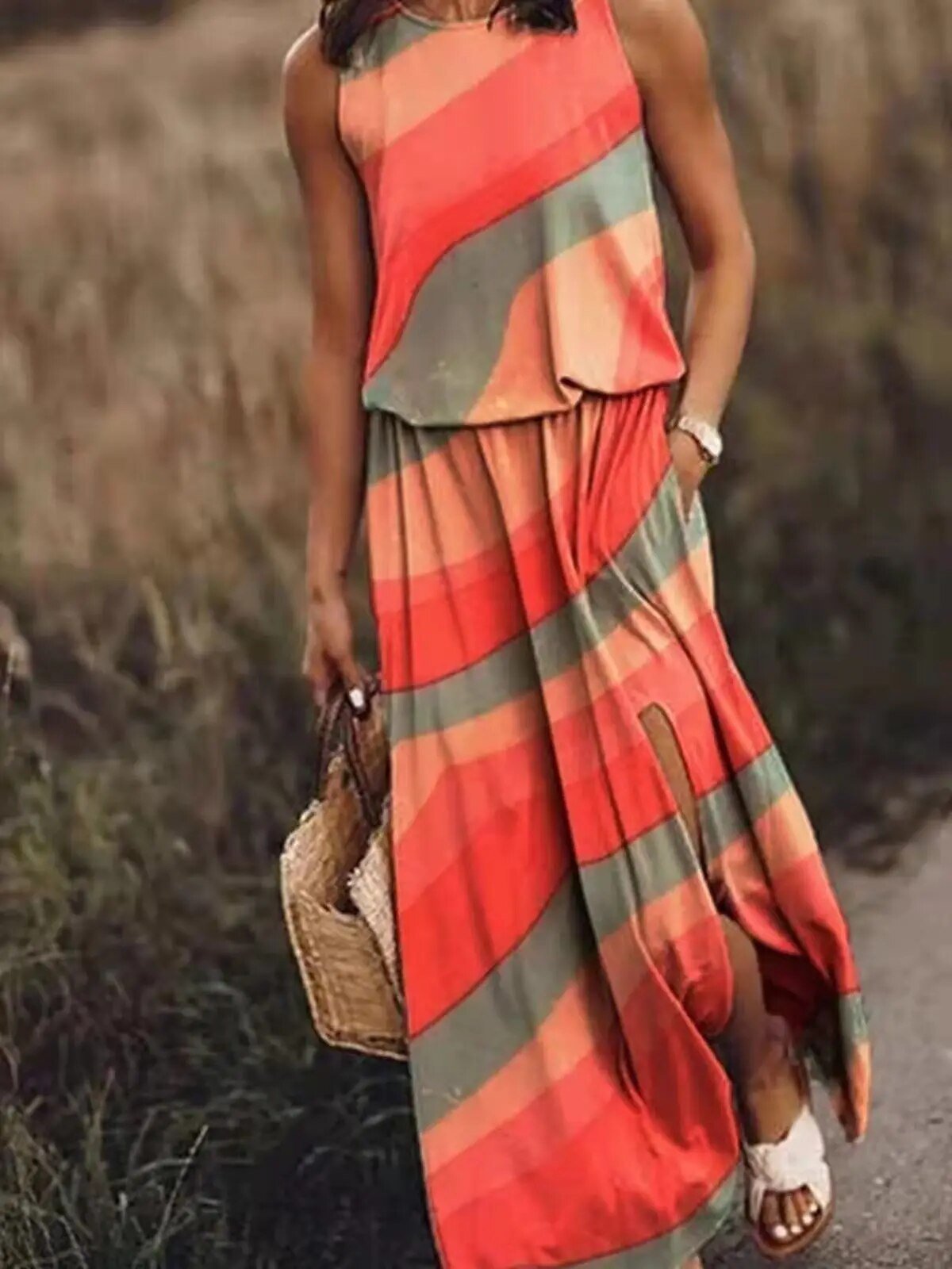 Layla | Sleeveless Maxi Dress Elastic Waist Bohemian Summer