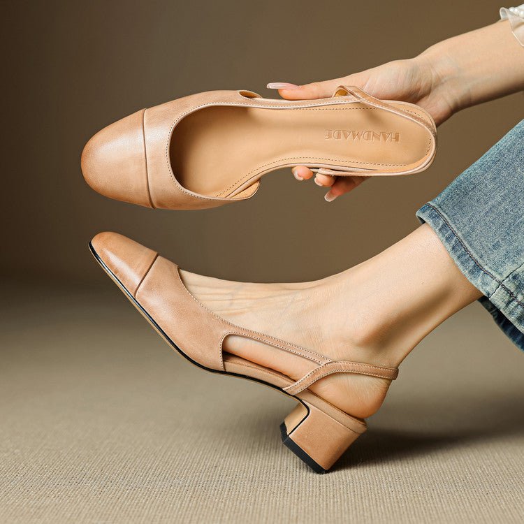 Eleanor | Slingback Pumps Genuine Leather Almond Toe Block Heel