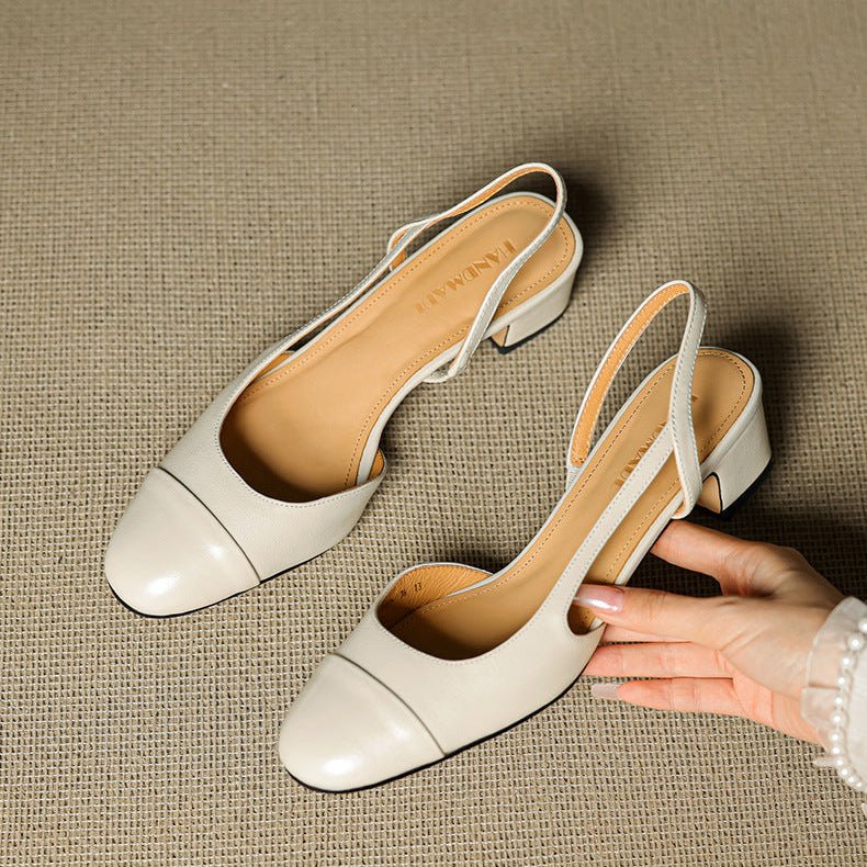 Eleanor | Slingback Pumps Genuine Leather Almond Toe Block Heel