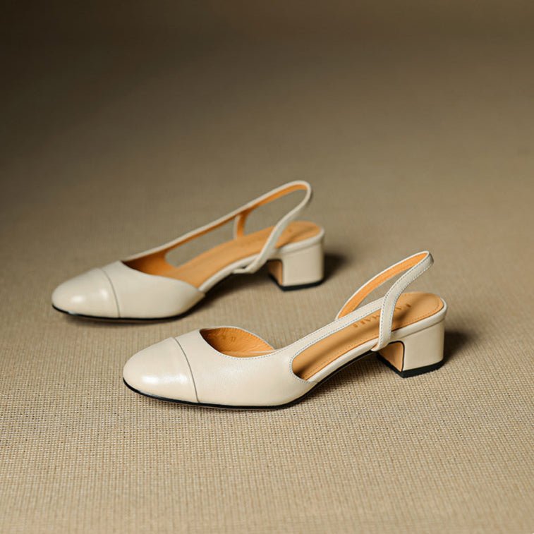Eleanor | Slingback Pumps Genuine Leather Almond Toe Block Heel