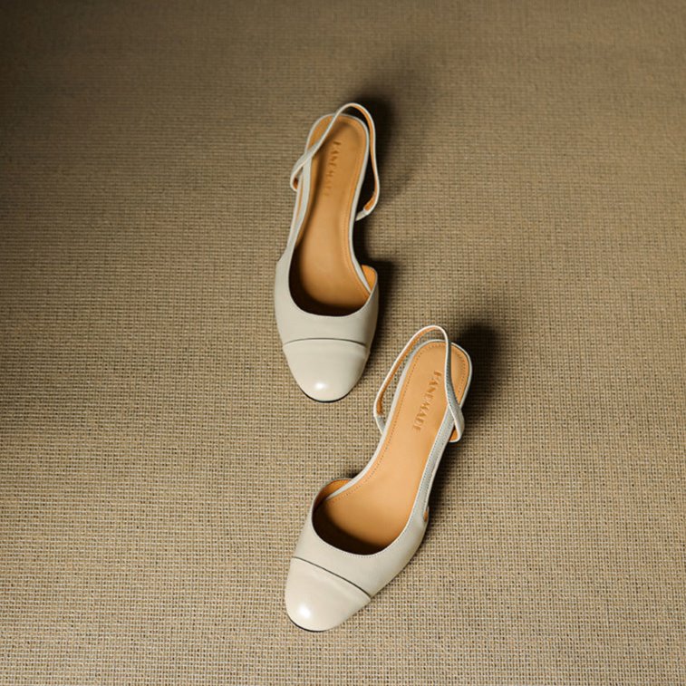 Eleanor | Slingback Pumps Genuine Leather Almond Toe Block Heel