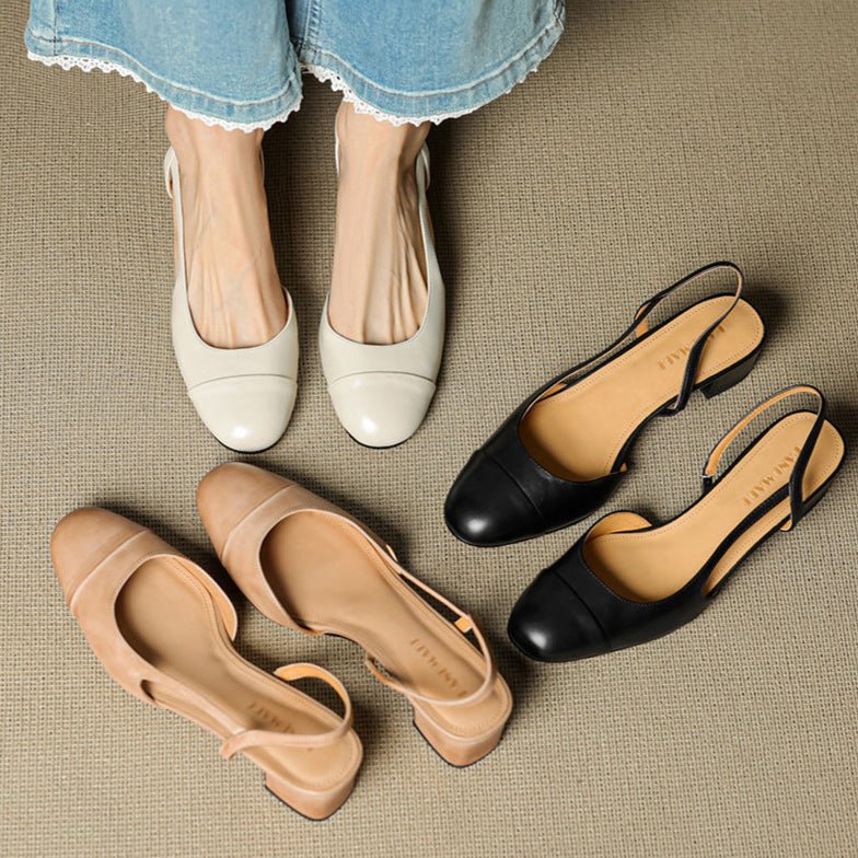 Eleanor | Slingback Pumps Genuine Leather Almond Toe Block Heel
