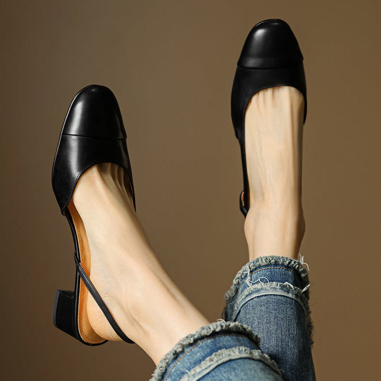 Eleanor | Slingback Pumps Genuine Leather Almond Toe Block Heel
