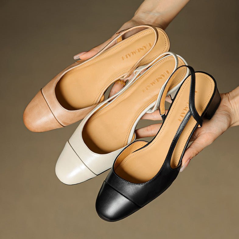 Eleanor | Slingback Pumps Genuine Leather Almond Toe Block Heel