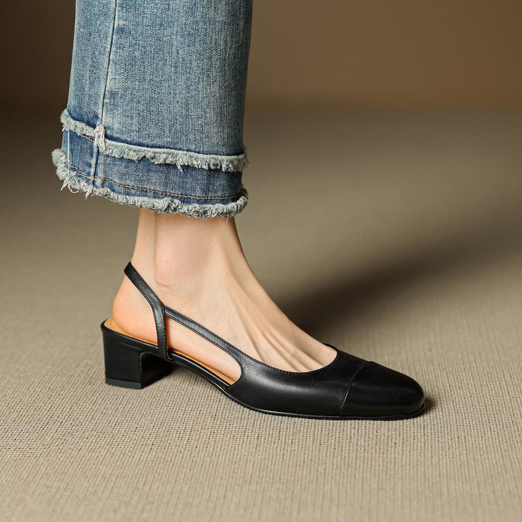 Eleanor | Slingback Pumps Genuine Leather Almond Toe Block Heel