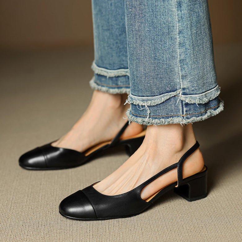 Eleanor | Slingback Pumps Genuine Leather Almond Toe Block Heel