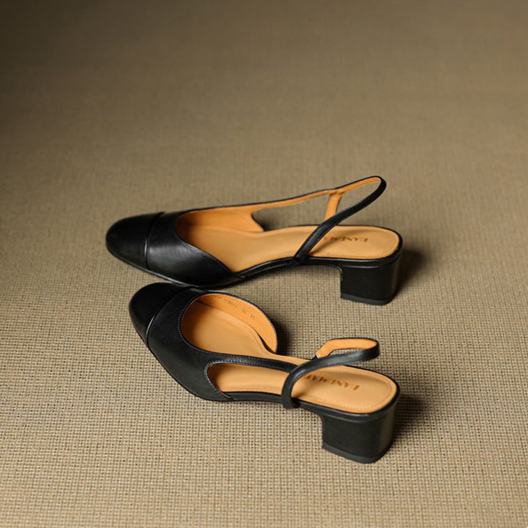 Eleanor | Slingback Pumps Genuine Leather Almond Toe Block Heel