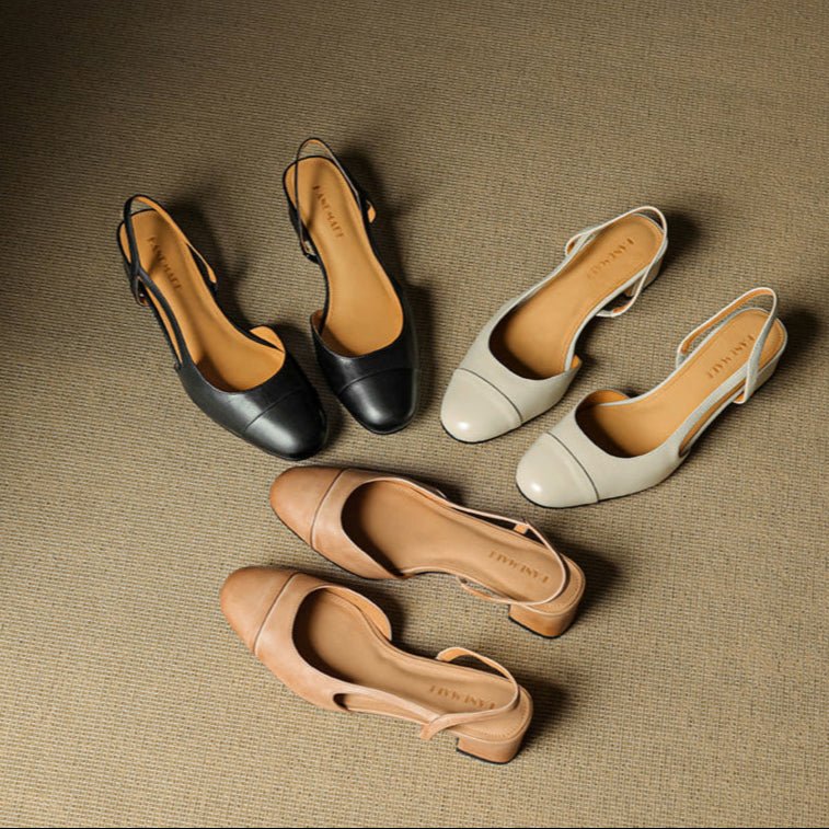 Eleanor | Slingback Pumps Genuine Leather Almond Toe Block Heel