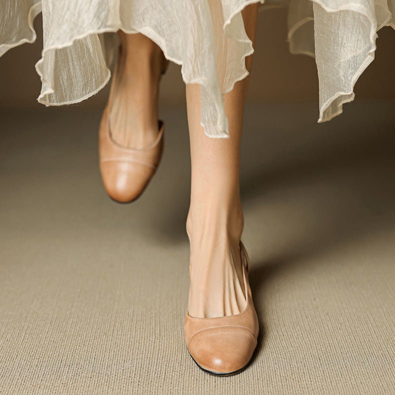 Eleanor | Slingback Pumps Genuine Leather Almond Toe Block Heel