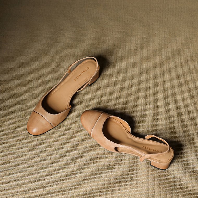 Eleanor | Slingback Pumps Genuine Leather Almond Toe Block Heel