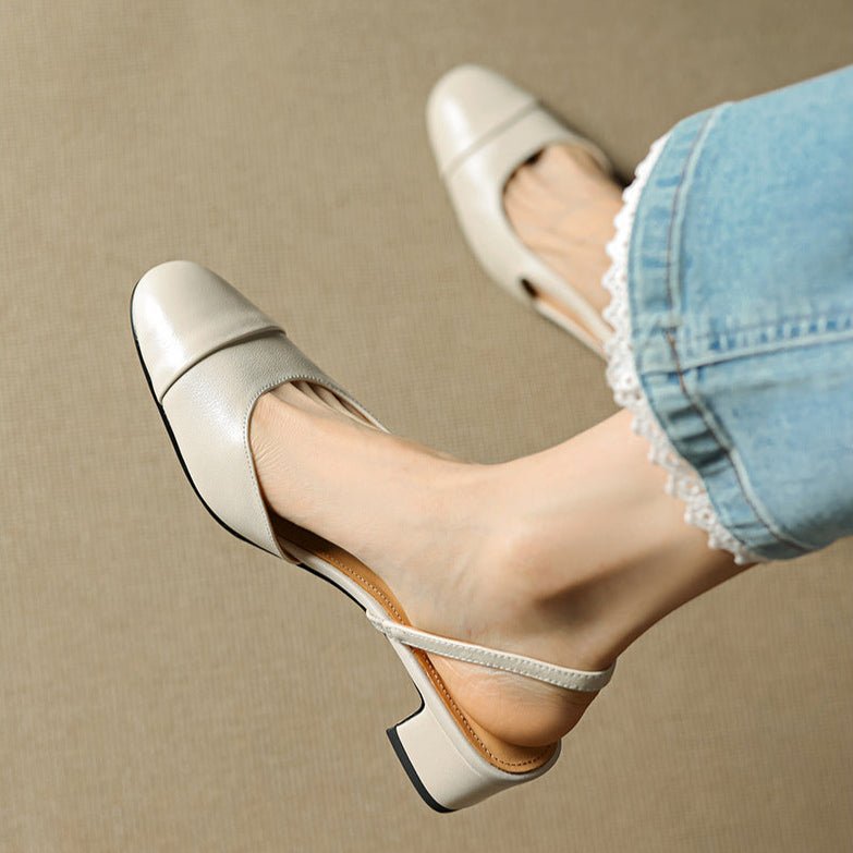 Eleanor | Slingback Pumps Genuine Leather Almond Toe Block Heel