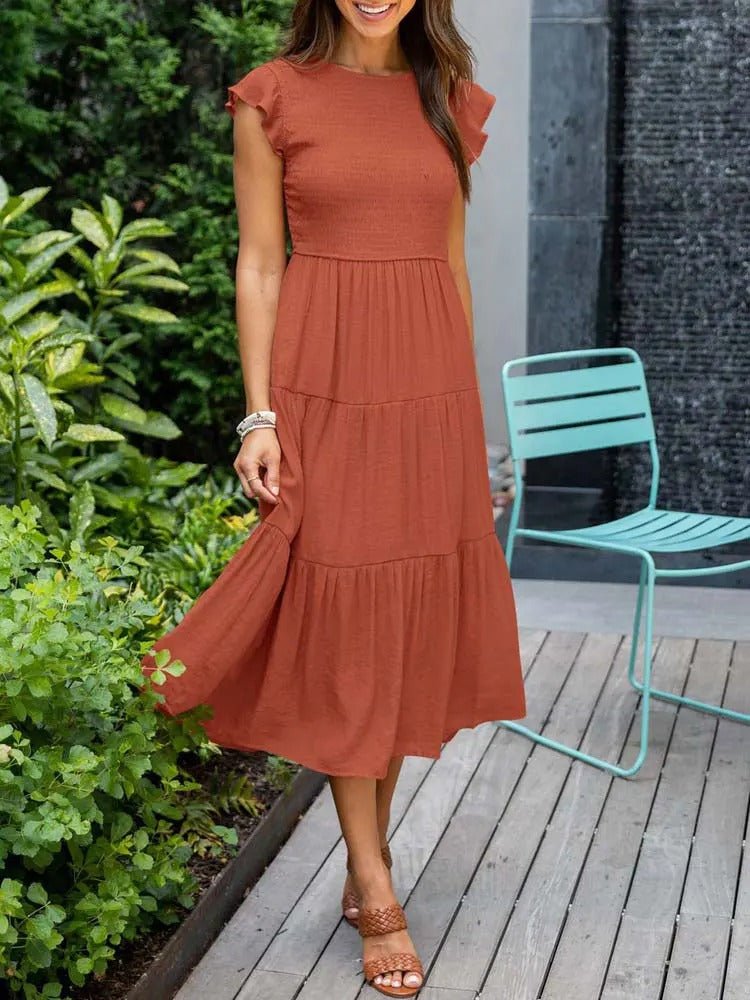 Luna | Tiered Maxi Dress Cap Sleeve Tummy Control