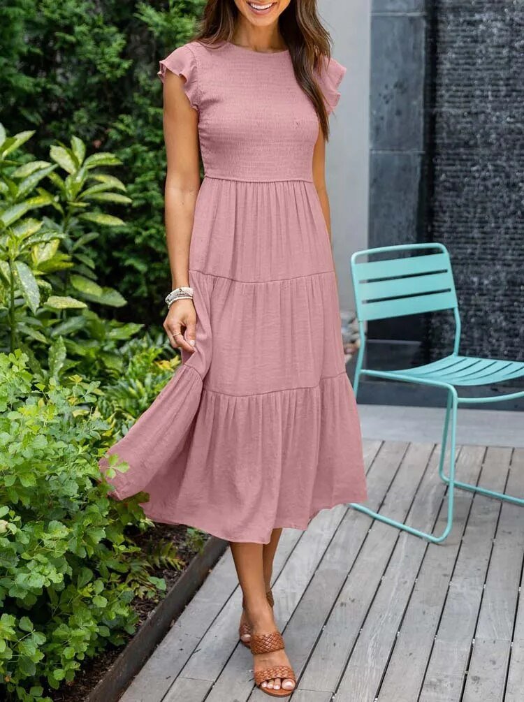 Luna | Tiered Maxi Dress Cap Sleeve Tummy Control
