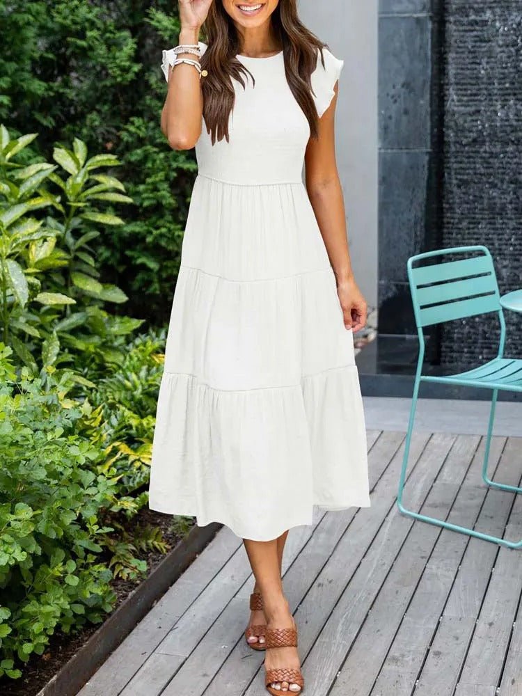Luna | Tiered Maxi Dress Cap Sleeve Tummy Control