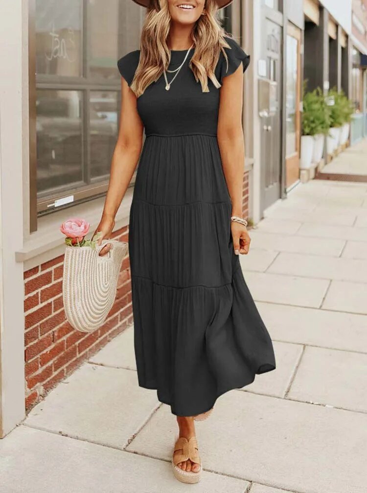 Luna | Tiered Maxi Dress Cap Sleeve Tummy Control