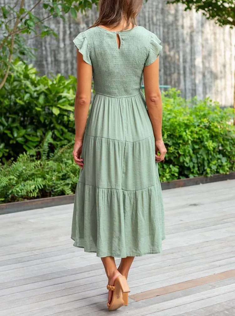 Luna | Tiered Maxi Dress Cap Sleeve Tummy Control