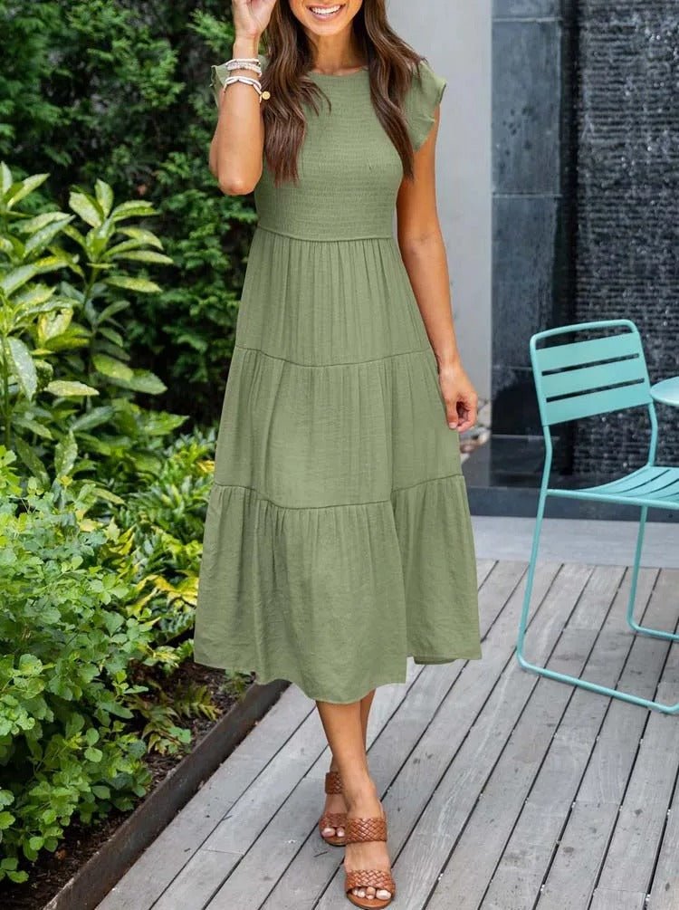Luna | Tiered Maxi Dress Cap Sleeve Tummy Control