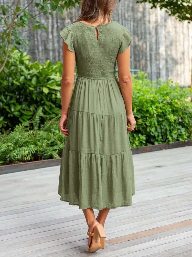 Luna | Tiered Maxi Dress Cap Sleeve Tummy Control
