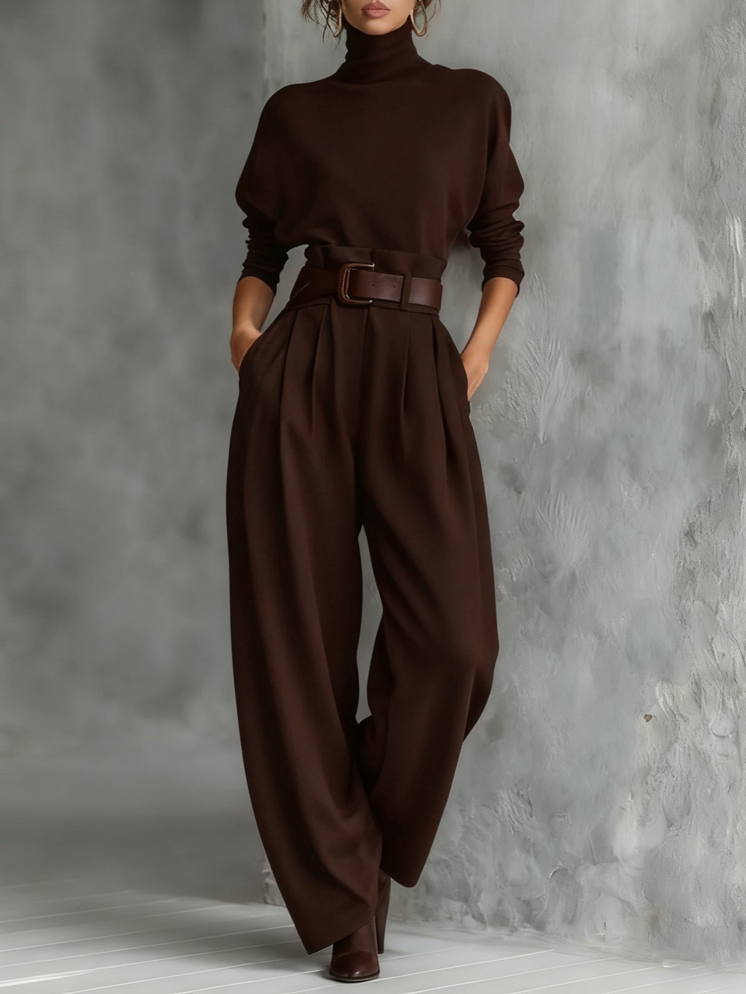 Luna | Turtleneck Jumpsuit Set Long Sleeve High Waist Belt