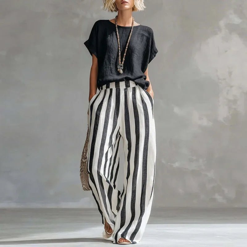 Isabella | Two Piece Linen Set Wide Leg Pants Short Sleeve Top