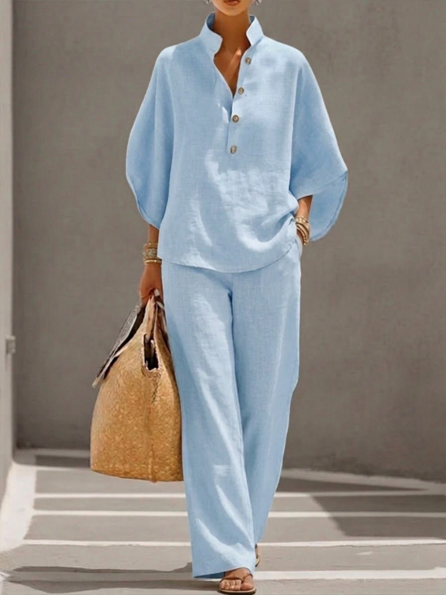 Madison | Two Piece Set Batwing Top Wide Leg Pants Elastic Waist