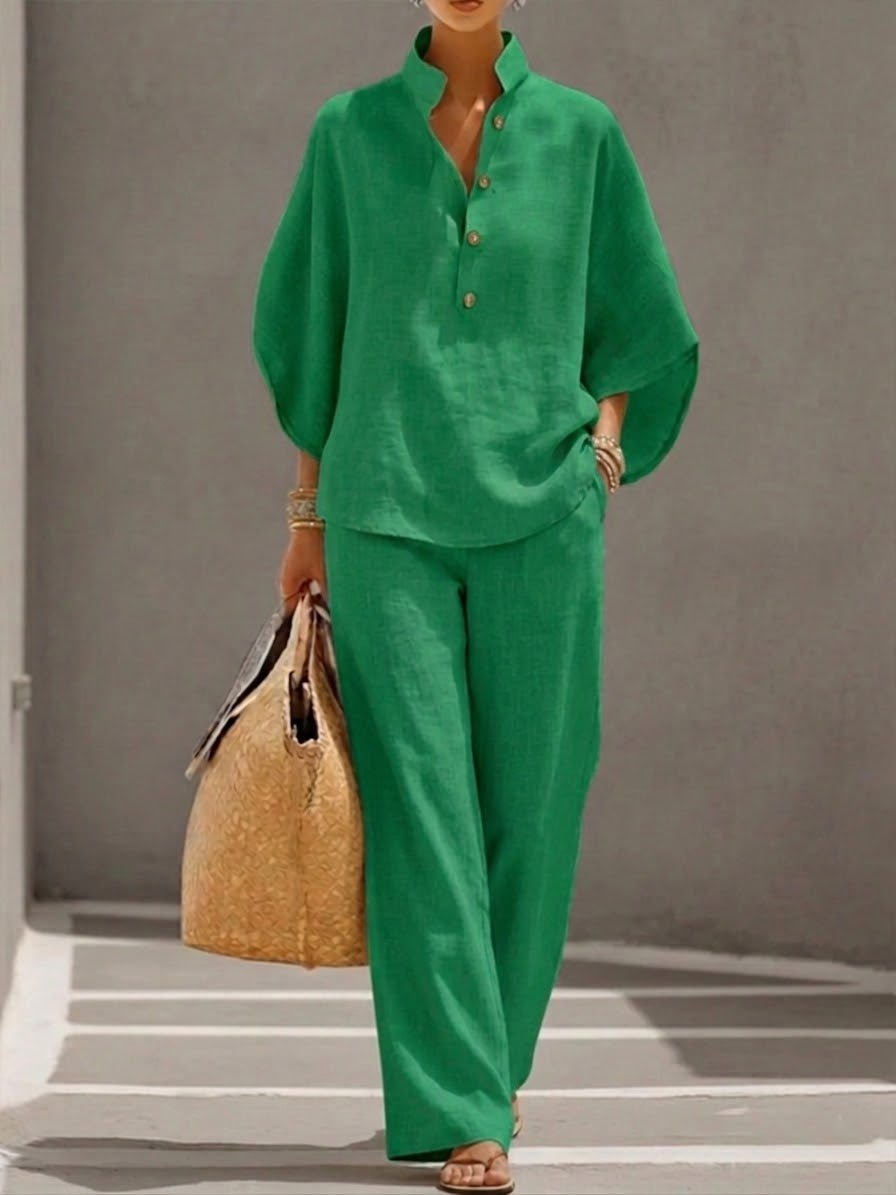 Madison | Two Piece Set Batwing Top Wide Leg Pants Elastic Waist
