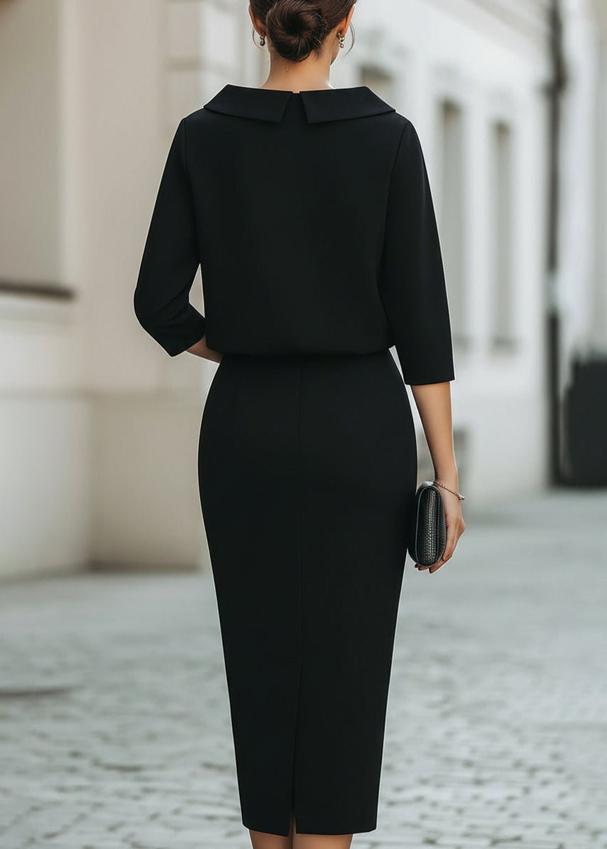 Evelyn | Two Piece Set Boat Neck Top Midi Skirt 3/4 Sleeve Crepe
