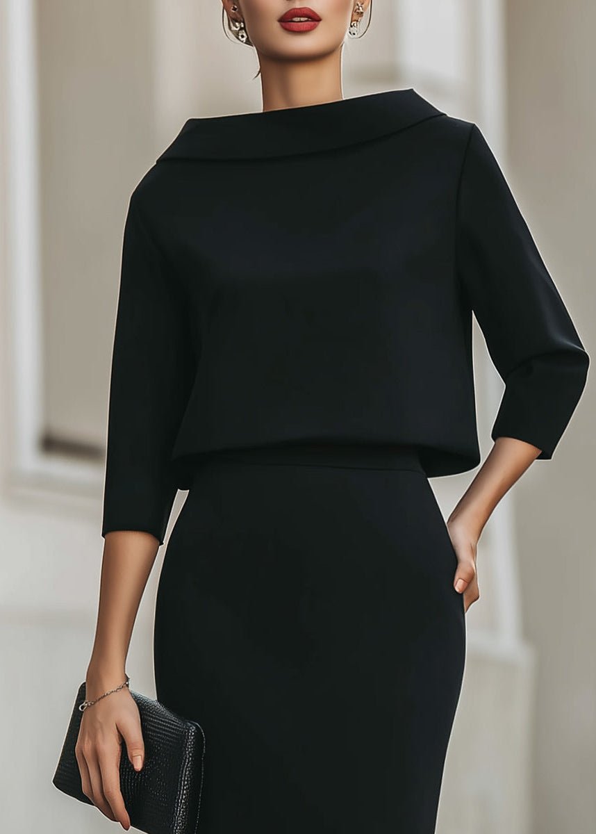 Evelyn | Two Piece Set Boat Neck Top Midi Skirt 3/4 Sleeve Crepe