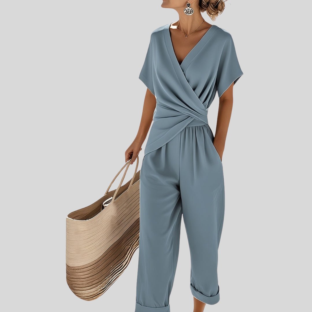 Camila | Two-Piece Set Wrap Top Wide-Leg Pants Draped Bow