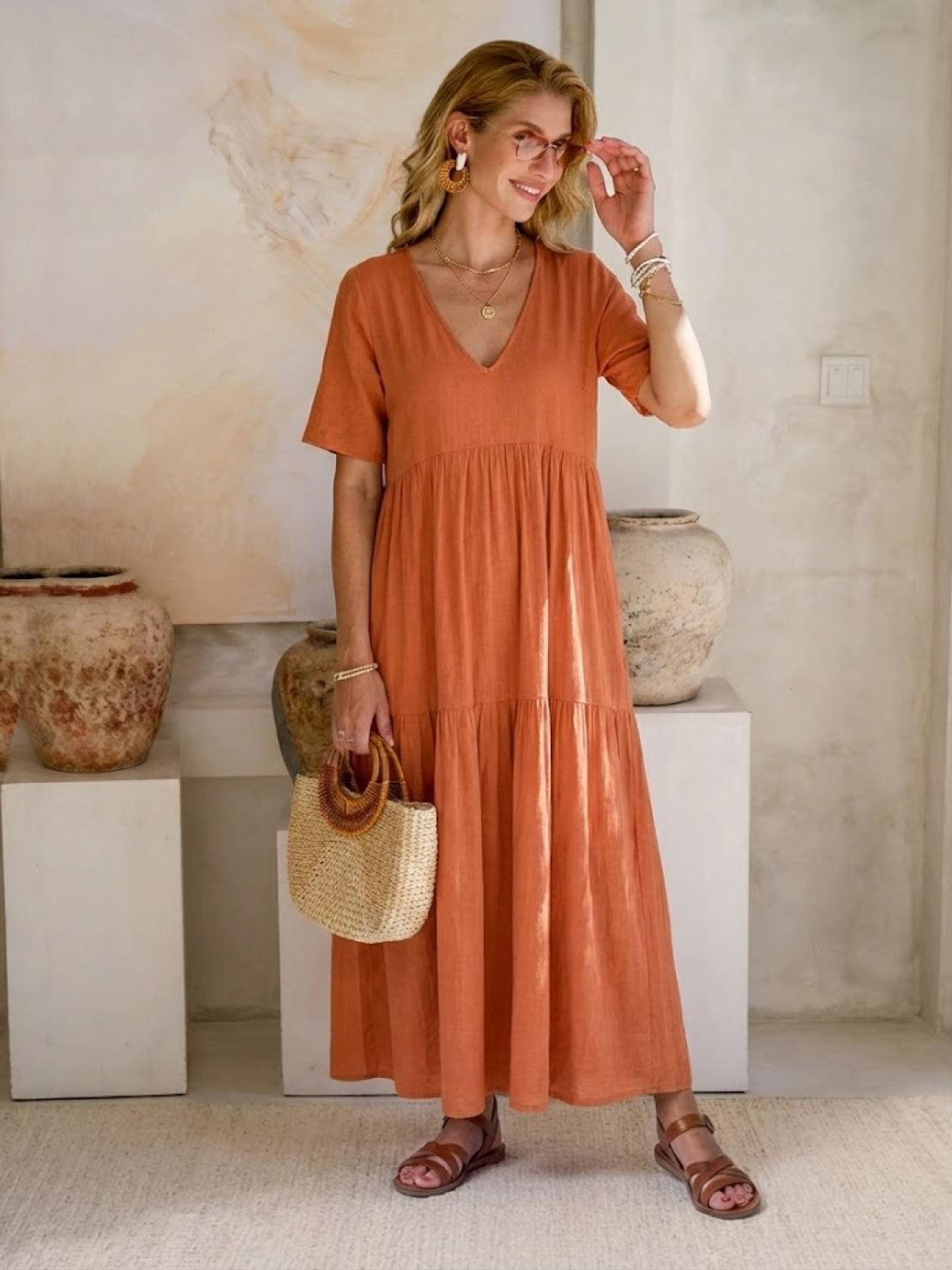 Brooklyn | Women’s Boho V Neck Tiered Maxi Dress