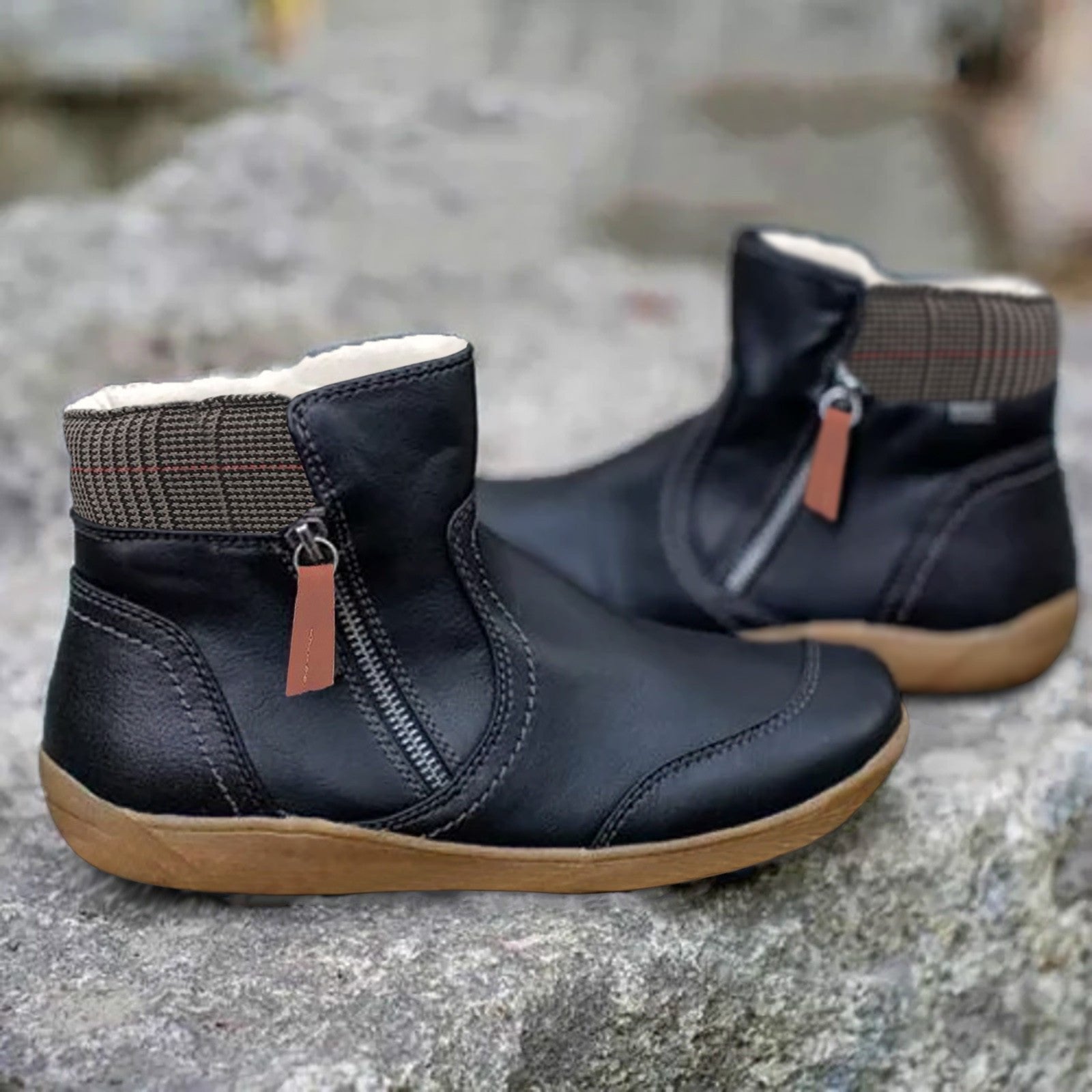 Eleanor | Waterproof Boots Ankle Leather Zipper  Women's