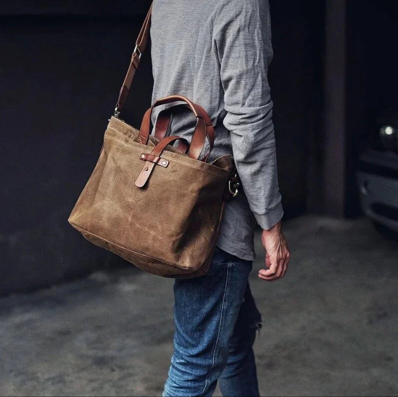 Harper | Waxed Canvas Tote Bag Leather-Trim Water-Resistant Crossbody