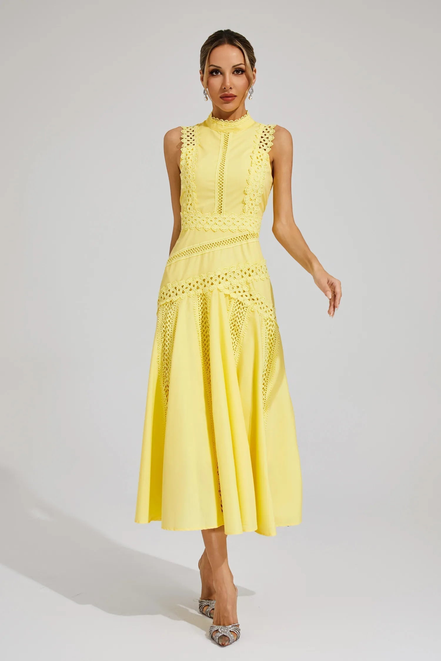 Caroline | Women's Sleeveless Lace Midi Wedding Guest Dress
