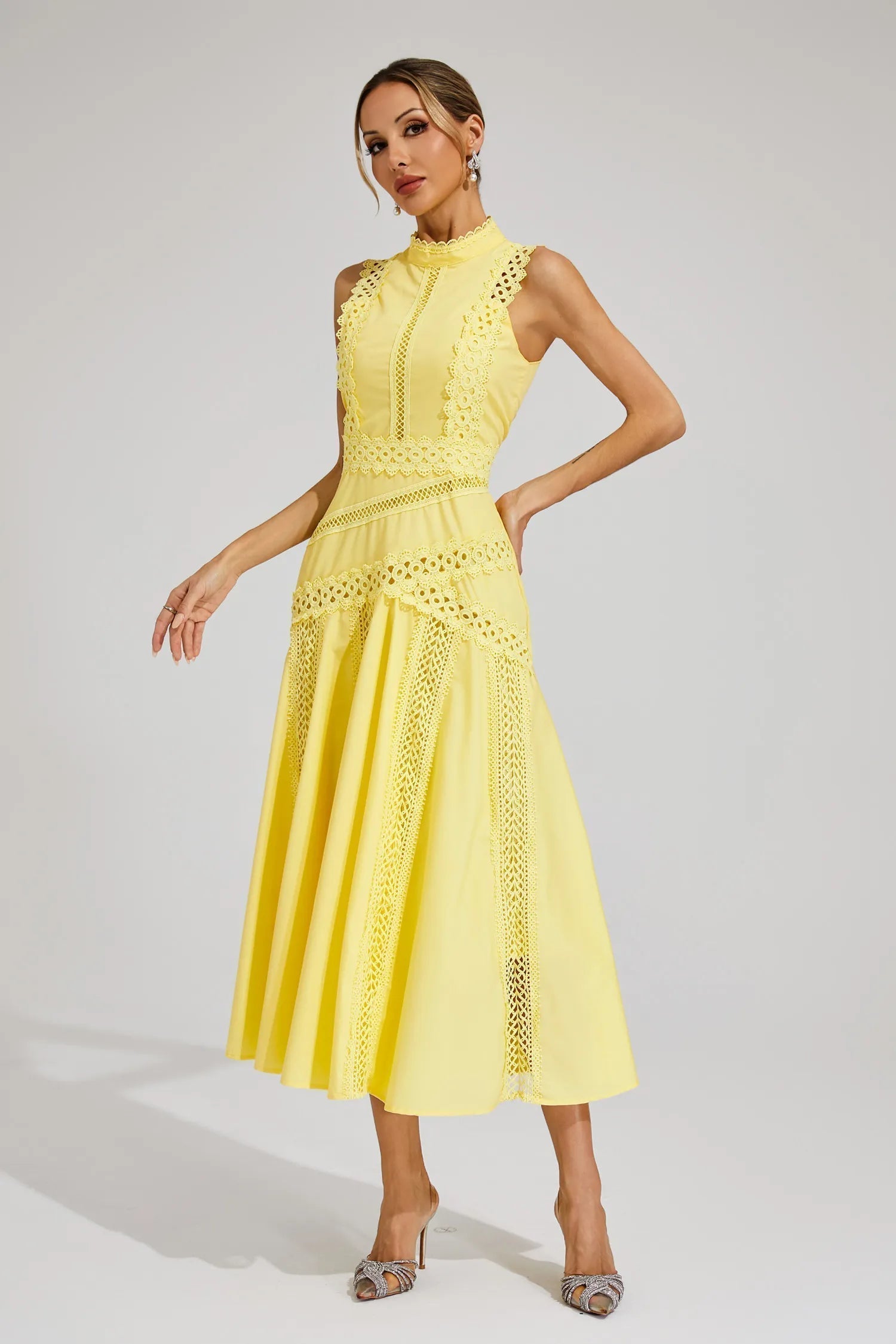 Caroline | Women's Sleeveless Lace Midi Wedding Guest Dress