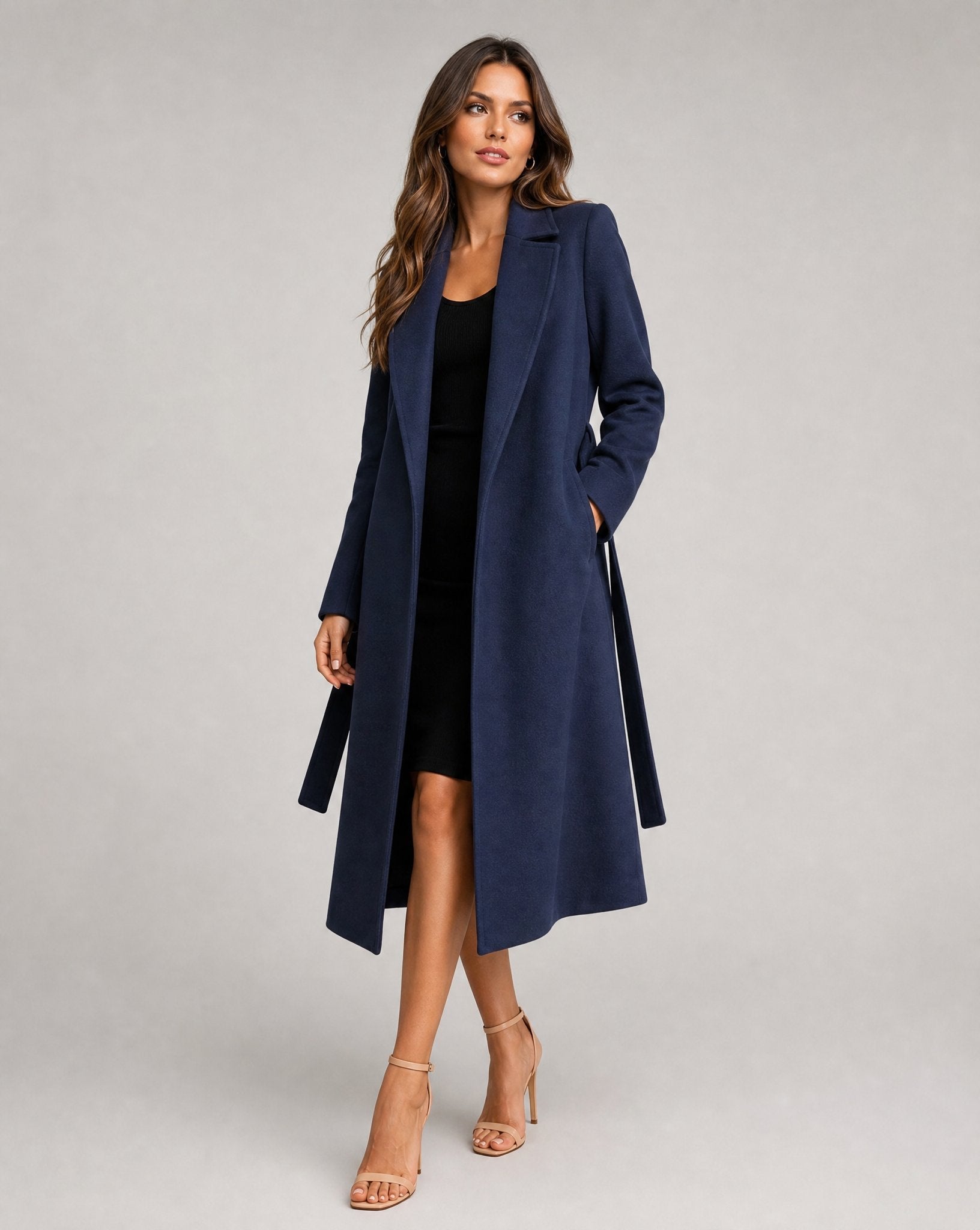 Luna | Women's Belted Wool-Blend Long Lapel Trench Coat