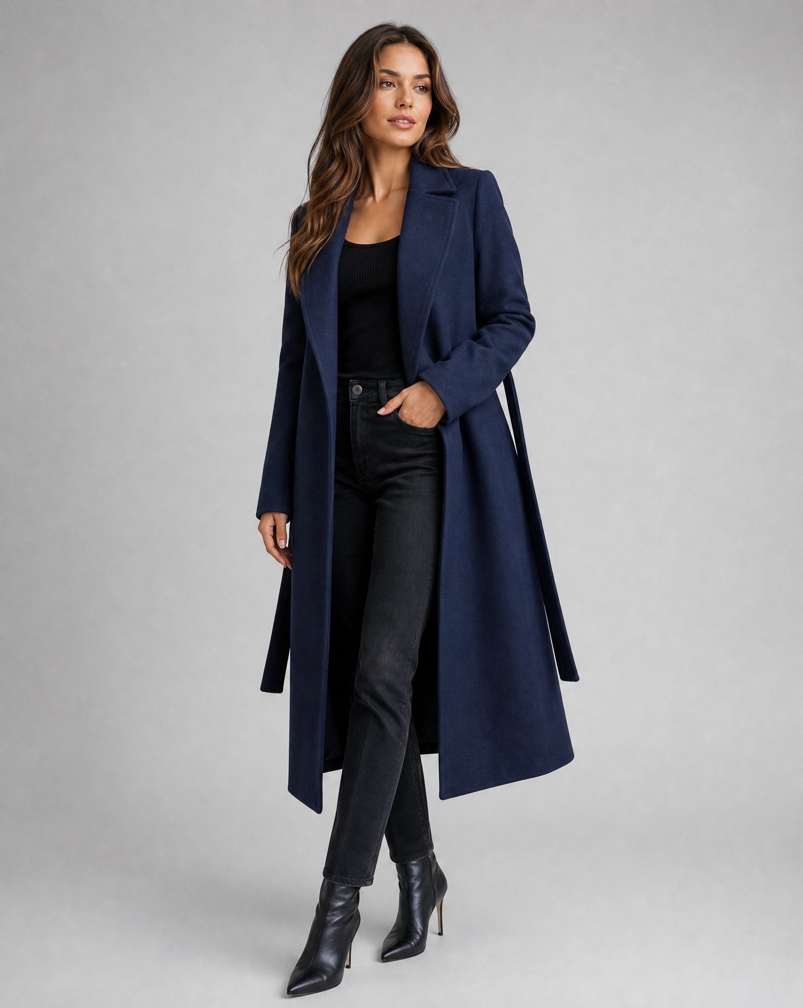 Luna | Women's Belted Wool-Blend Long Lapel Trench Coat