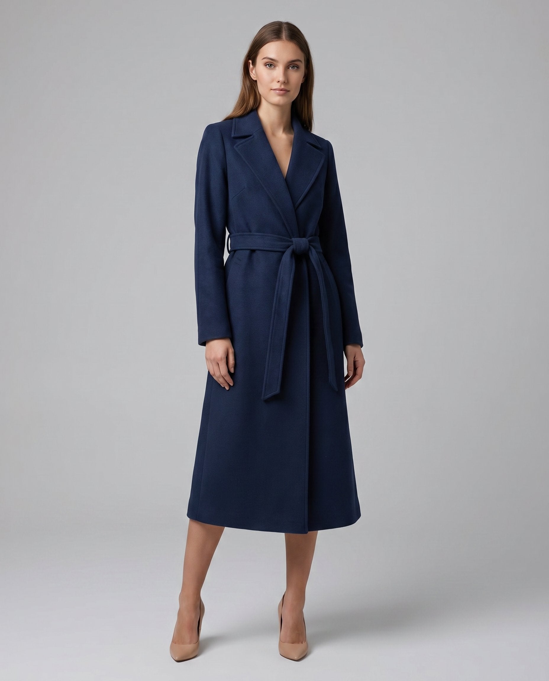 Luna | Women's Belted Wool-Blend Long Lapel Trench Coat