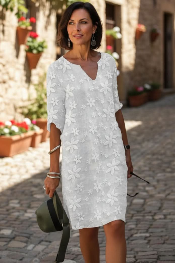 Penelope | Women's Black Floral Lace V-Neck Evening Gown Midi Dress