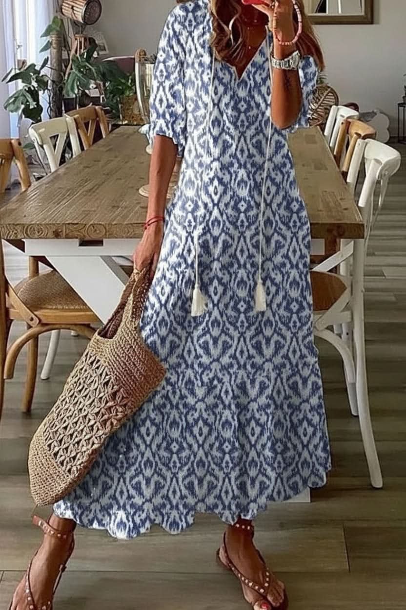 Penelope | Women's Bohemian Floral V-Neck Maxi Evening Gown Dress