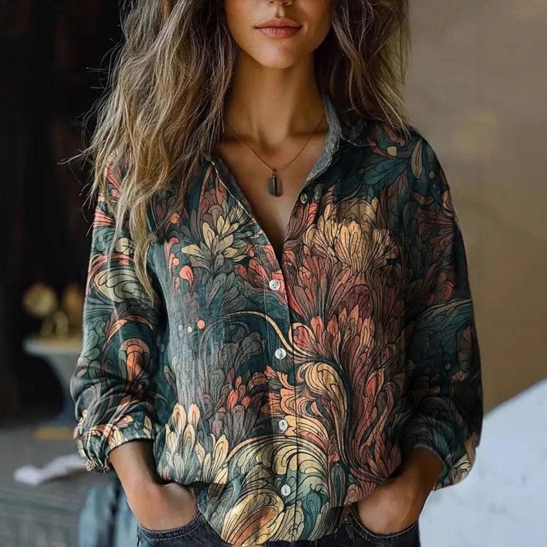 Isabella | Women's Boho Floral Long Sleeve Button-Up Blouse