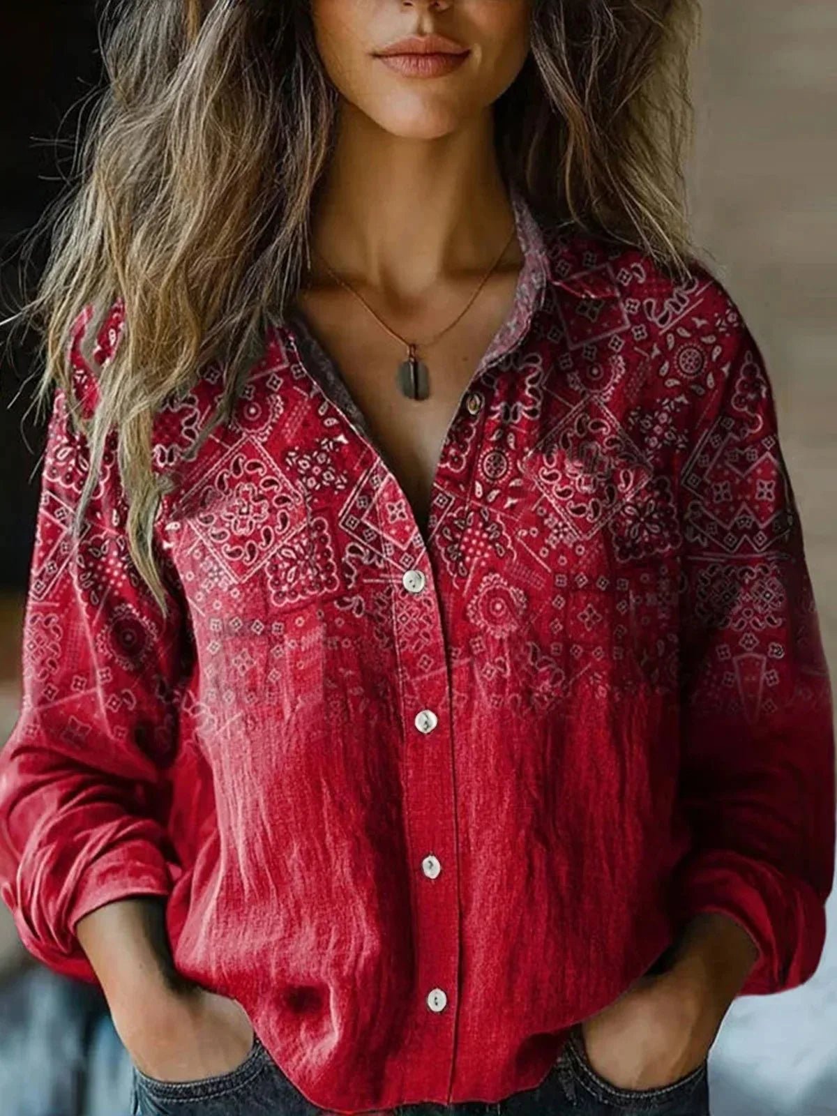 Isabella | Women's Boho Floral Long Sleeve Button-Up Blouse
