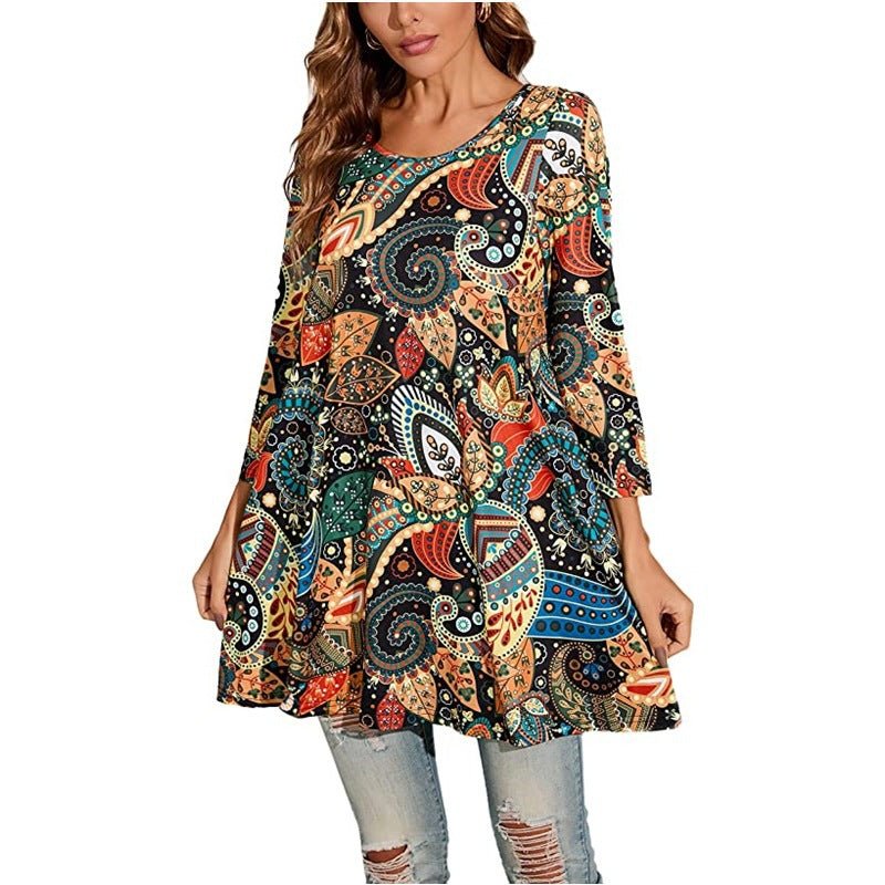 Sophia | Women's Boho Mandala Print 3/4 Sleeve Swing Tunic