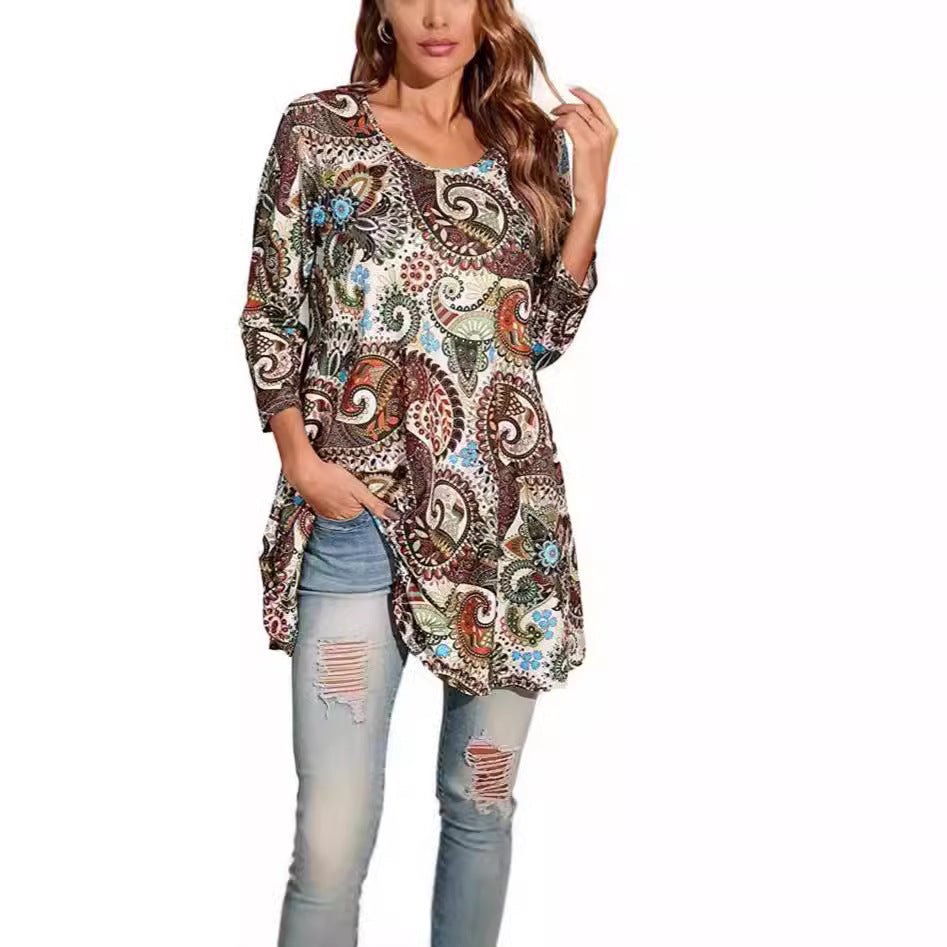 Sophia | Women's Boho Mandala Print 3/4 Sleeve Swing Tunic